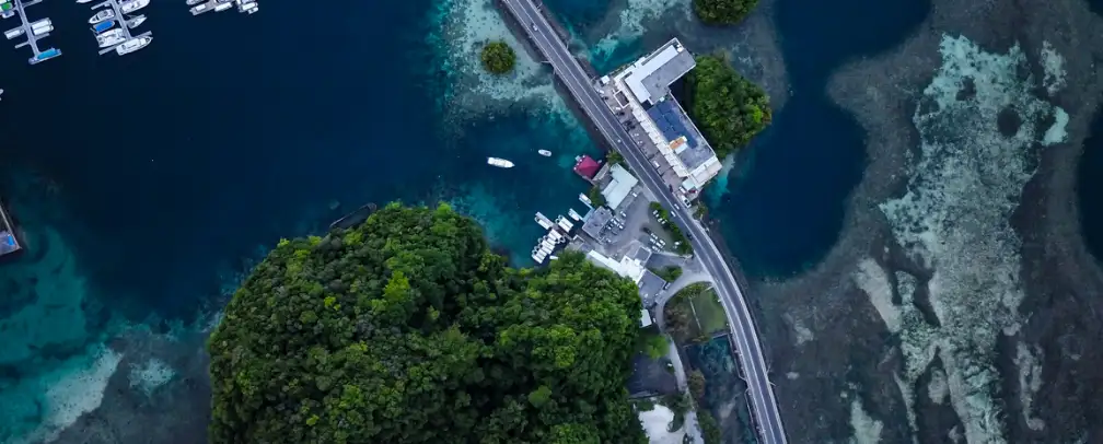 Aerial photo of Fish 'n Fins in Malakal, Palau
