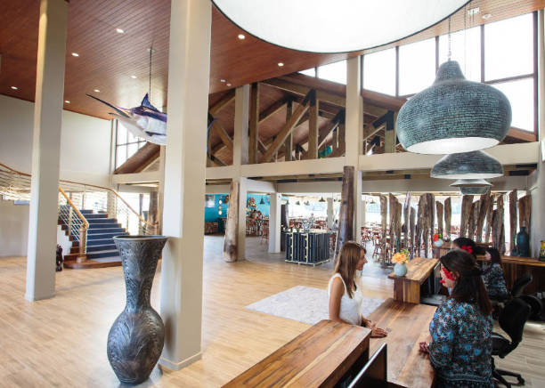 Cove resort Palau lobby with restaurant in the background